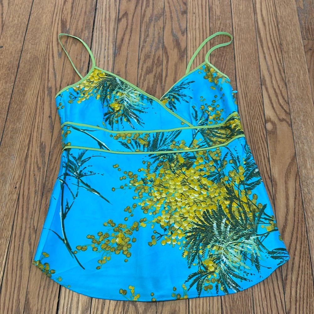 J. Crew 100% Silk Tropical Pattern Satin Camisole Tank Top Size 2